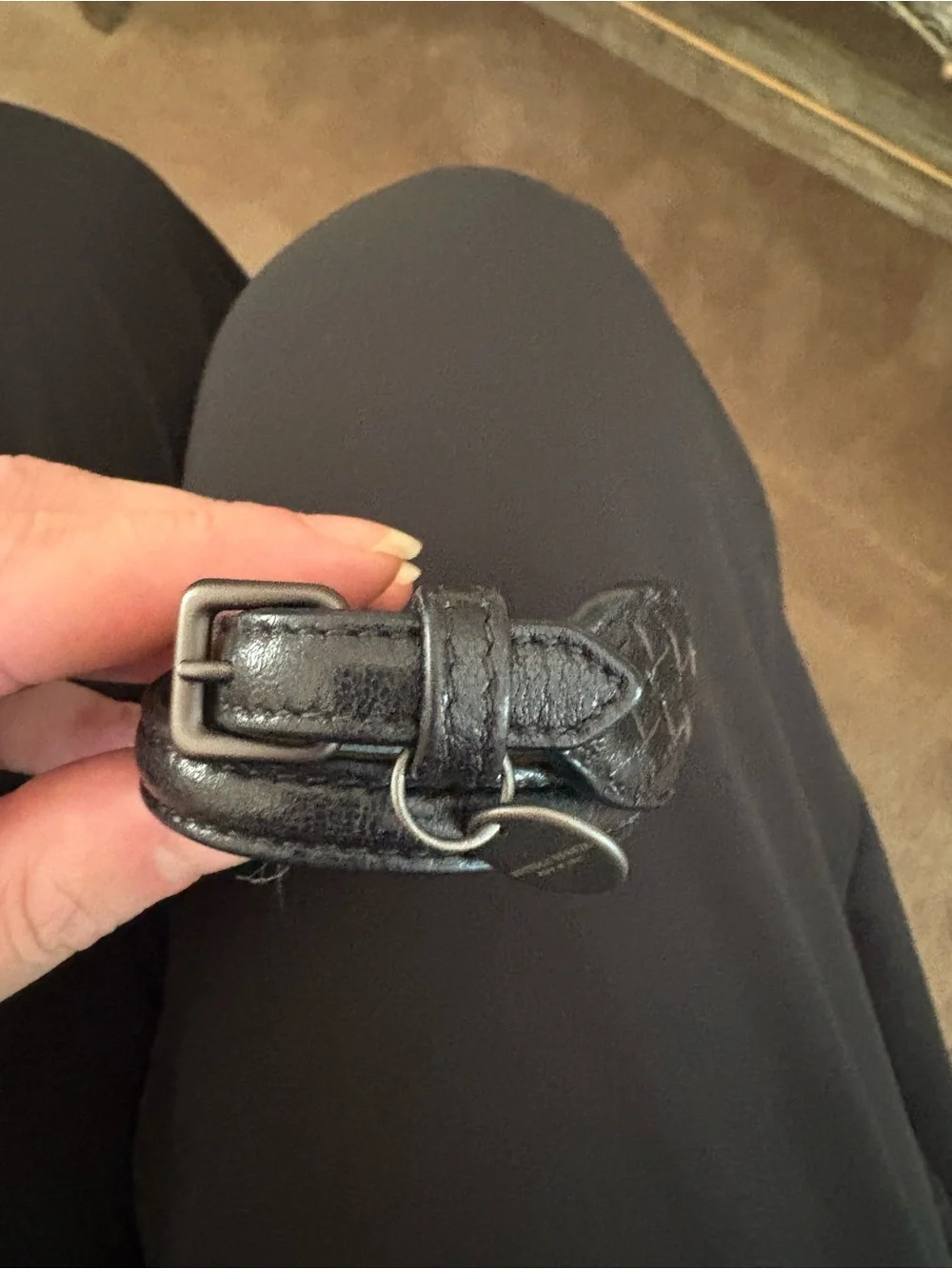 Bottega Veneta Black Leather Intreciatto Double-Wrap Bracelet with Round Tag XS